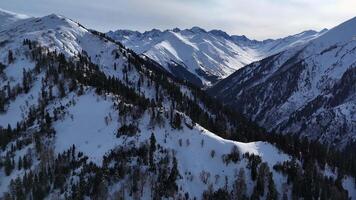 Scenic aerial view of snow-covered mountains in winter video
