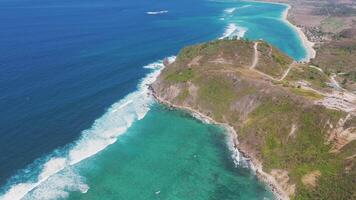 Aerial view of scenic coastline with cliffs and turquoise sea in Lombok video
