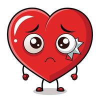 Tearful Heart with a Cracked Side and a Lonely, Sad Expression vector