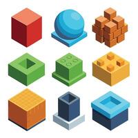 Stylized Illustration of 3D Building Blocks, Cubes, and Bricks in an Isometric View vector