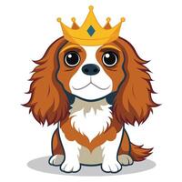 Elegant Spaniel Dog with Fluffy Ears and a Crown, Looking Like a True King vector