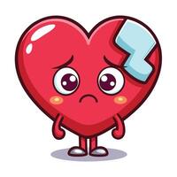Cute Broken Heart Cartoon with a Sad Face and a Cracked Patch on Top vector
