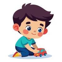 Cute Boy Sitting on the Floor with a Toy Car, Feeling a Bit Down vector