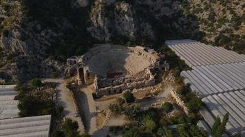 View from the air on the Greco-Roman amphitheater built in Myra in Turkey video