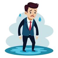 Sad Businessman Standing in a Puddle of Water - Conceptual Illustration of Stress and Failure vector