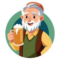 Cartoon of a Senior Man Relaxing with a Pint of Beer and a Friendly Smile vector