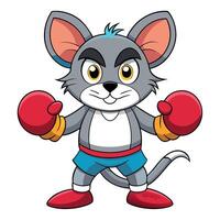Cartoon Boxing Mouse Character in Red Gloves and Yellow Tank Top with a Confident Pose vector