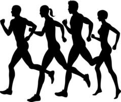 Silhouette Illustration of Athletes Running in a Competitive Race with a Stadium Background vector