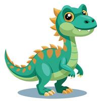 Smiling Green and Blue Cartoon Dinosaur with Fun Details and Colorful Features vector