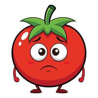 Sad Red Tomato Character with Emotional Expression - Cute and Funny Artwork vector
