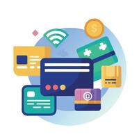 Secure Digital Wallet and Credit Card Icons Representing Financial Transactions vector