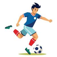 Illustration of a Dynamic Soccer Player Kicking the Ball with Speed and Precision vector