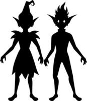 Dark Fantasy Elf Figures in Silhouette Style Featuring Pointed Ears and Enchanted Attire vector