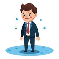 Upset Corporate Worker in a Wet Suit - Illustration of a Businessman Overwhelmed by Challenges vector