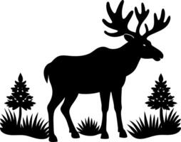 Wild Moose Standing in a Beautiful Forest Landscape in a Minimalist Silhouette Style vector