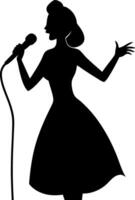Female Vocalist Silhouette Singing Passionately with a Microphone in Hand vector