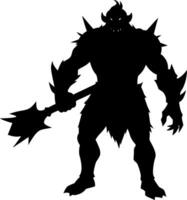 Powerful Orc Silhouette Depicting a Brutal Warrior with Spiked Armor and a Fearsome Stance vector