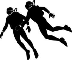 Scuba Divers in Full Gear - Underwater Exploration Silhouette Art for Digital and Print Use vector