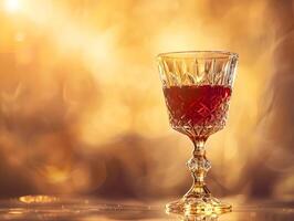 A glass of red wine on a table photo