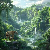 The jungle book, a jungle scene with a tiger and a baby photo