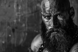 A man with a beard and chain on his arm photo
