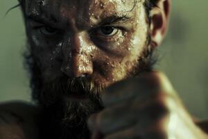 A man with a beard and a beard is punching photo