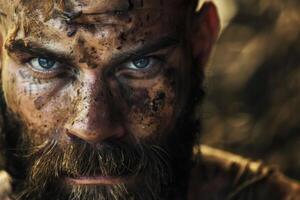 A man with a beard and blue eyes photo