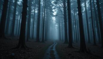 A path in the middle of a dark forest photo