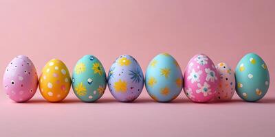 Colorful decorated eggs arranged in a row for festive celebration during spring season photo