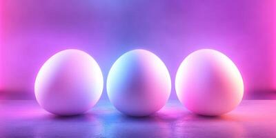 Colorful neon eggs arranged in a line with a bright background during a creative photography session photo