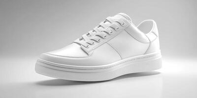Stylish white sneaker on a minimalist background showcasing modern design and craftsmanship for casual wear and fashion enthusiasts photo