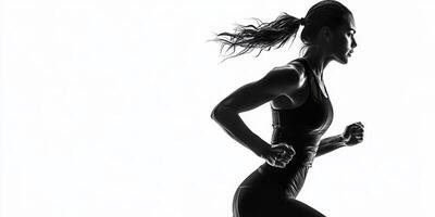 Dynamic silhouette of a woman running in an athletic pose against a light background showcasing strength and determination photo