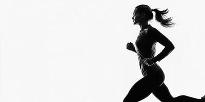 Silhouette of a woman running outdoors during sunset in a calm environment with a focus on fitness and determination photo