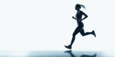 Silhouette of a woman running in a bright environment showcasing athleticism and motion photo
