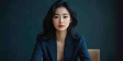 Model poses elegantly at a minimalistic studio setting showcasing modern fashion and captivating beauty photo