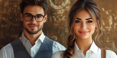 Stylish young couple smiling together in a modern indoor setting during a casual gathering photo