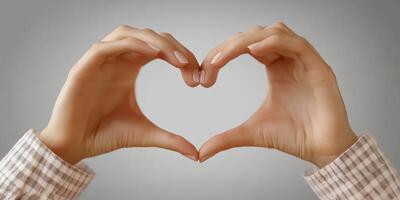 Hands forming a heart shape against a neutral background conveying love and connection photo