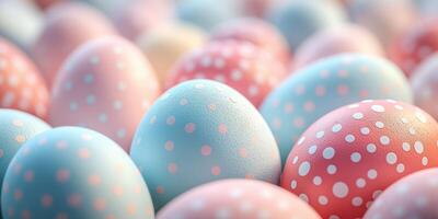 Colorful polka dot Easter eggs scattered in a display for springtime festivities photo