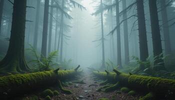 A path through a forest with fallen trees photo