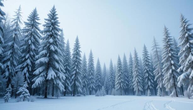 A snowy forest with trees and snow photo