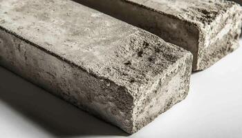 Two Rough Textured Concrete Blocks Resting on White Background photo