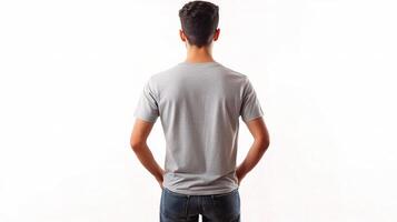 Back view of a man in a grey t-shirt photo