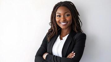 A beautiful young black woman in a business suit photo