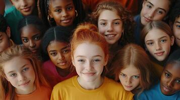 A group of young people are smiling and looking at the camera photo