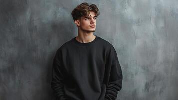A man in a black sweatshirt and jeans photo