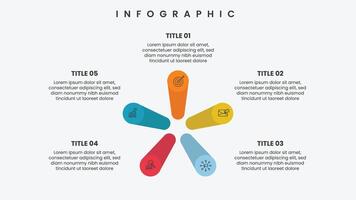 5 options infographic template with cylinder effect and icons vector