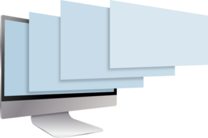 A computer monitor with four blank paper sheets png