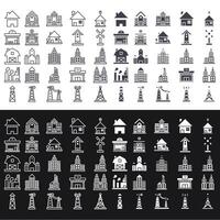 Line art and silhouette building icon set design vector