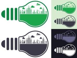 light bulb with city and green light bulb on different colors vector