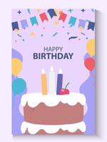birthday card template with cake and candles and copy space for text vector